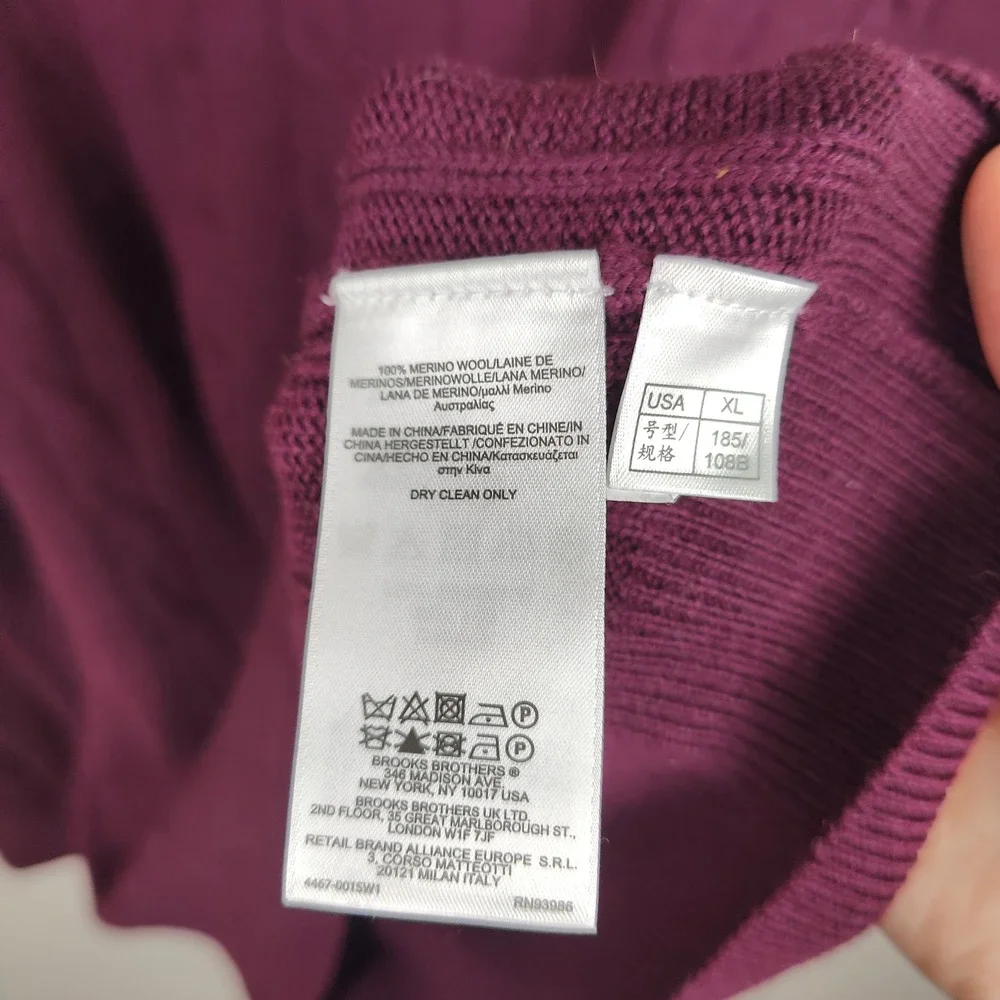Brooks Brothers Sweater‎ Mens XL Plum Purple Extra Fine Merino Wool Cable Knit